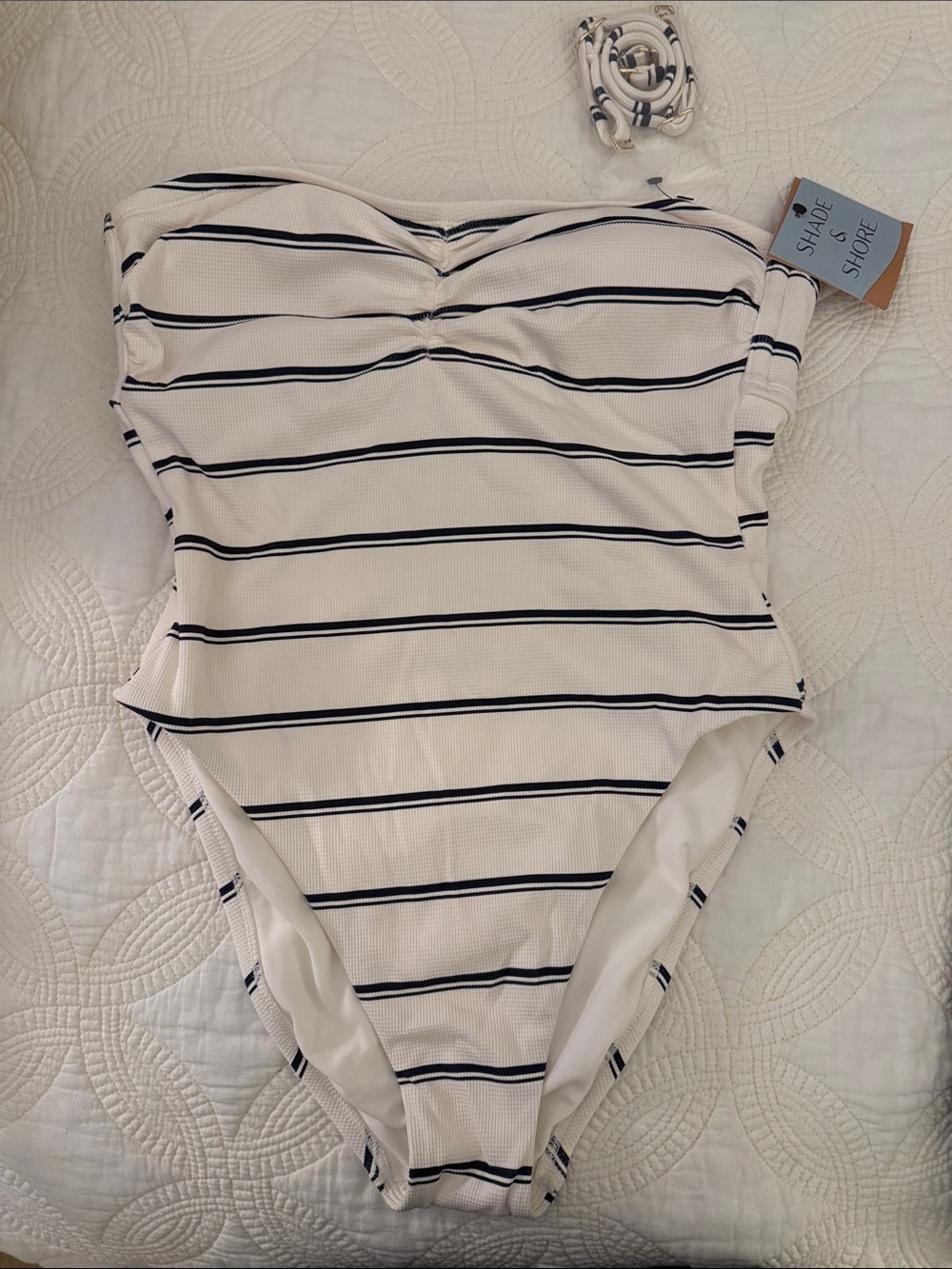 Shade & Shore White & Navy Stripe One-Piece Swimsuit